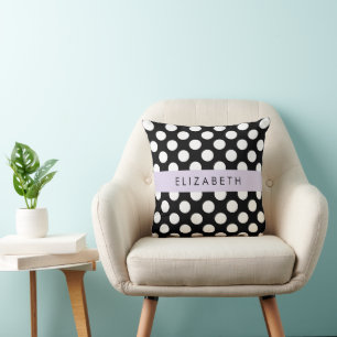 Cojín Decorativo Puntos de Polka blancos y negros, punteados, tu no