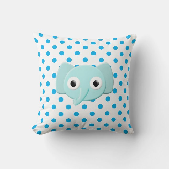 Cojín Decorativo Puntos de Polka Elefante Azul Bebé (Anverso)
