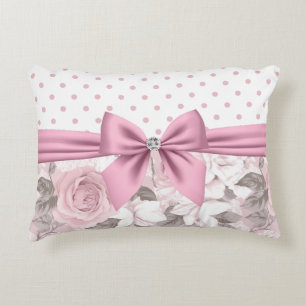 Cojín Decorativo Puntos de Polka Floral Glam Pink Diamond Bow