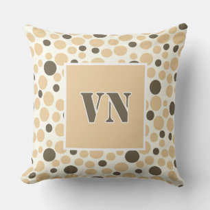 Cojín Decorativo puntos de polka gris amarillo sobre fondo blanco