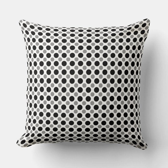 Cojín Decorativo Puntos de polka gris y negro (Anverso)