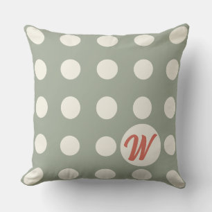 Cojín Decorativo Puntos de polka monograma en blanco suave en cualq
