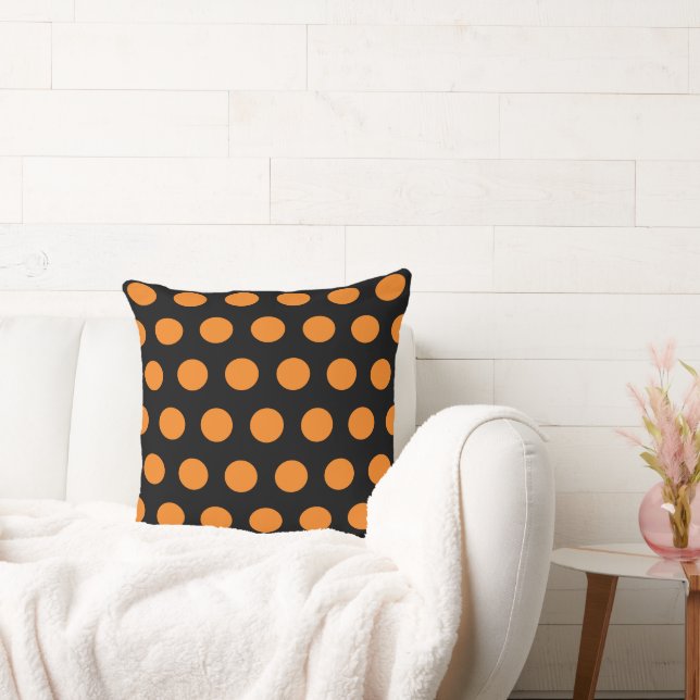 Cojín Decorativo Puntos de polka negro y naranja (Sofá)