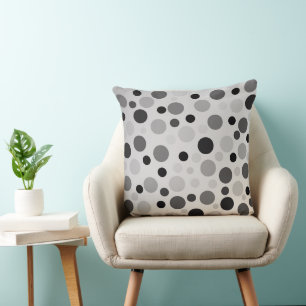 Cojín Decorativo Puntos De Polka Negros Y Gris,