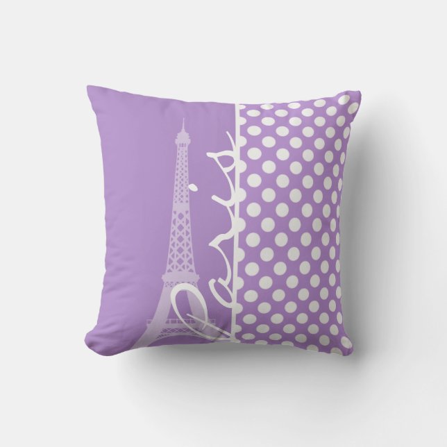Cojín Decorativo Puntos de Polka Púrpura Lavender; París (Anverso)