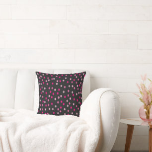 Cojín Decorativo Puntos de polka rosada en negro