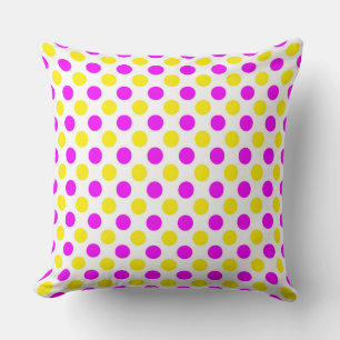 Cojín Decorativo Puntos de polka rosados y amarillos