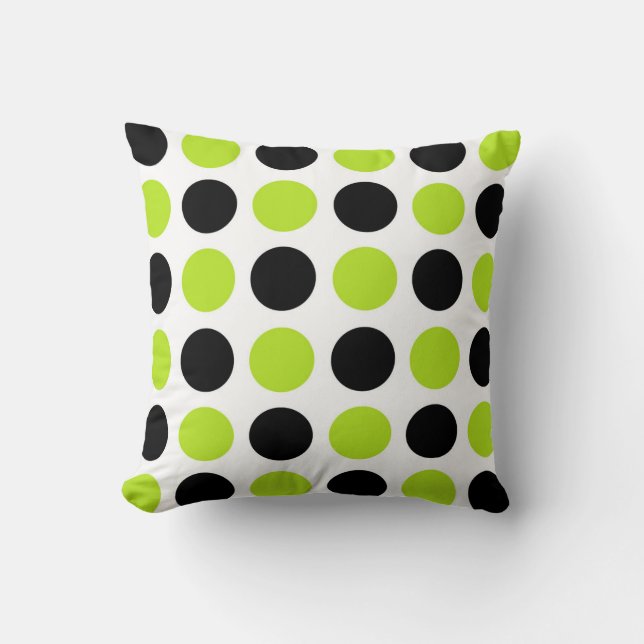 Cojín Decorativo Puntos de polka verde negro y limón (Anverso)
