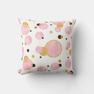 Cojín Decorativo Puntos dorados rosados, cosecha geométrica.