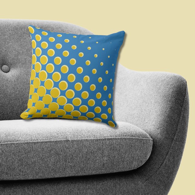 Cojín Decorativo Puntos geométricos de semitono azul amarillo (Geometric Yellow Blue Halftone Dots Throw Pillow)