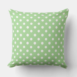 Cojín Decorativo Puntos gigantescos de polka blanca en verde manzan