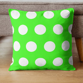 Cojín Decorativo Puntos grandes de Polka verde neón blanco
