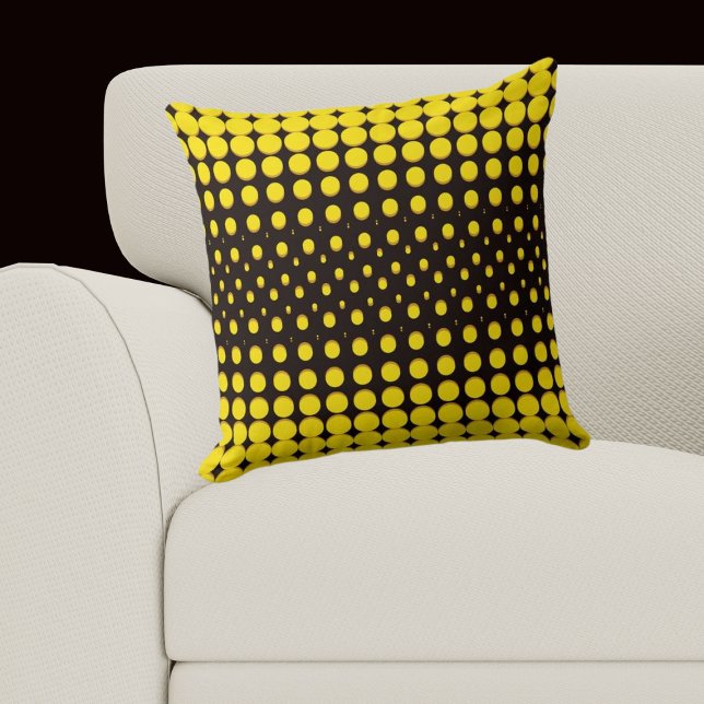 Cojín Decorativo Puntos modernos de semitono negro y amarillo (Modern Black and Yellow Halftone Dots Throw Pillow)