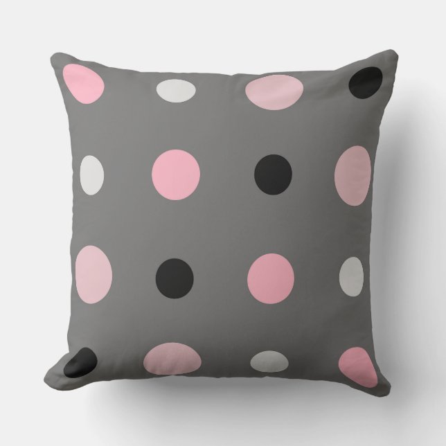 Cojín Decorativo puntos negros, rosas, grises y blancos (Anverso)