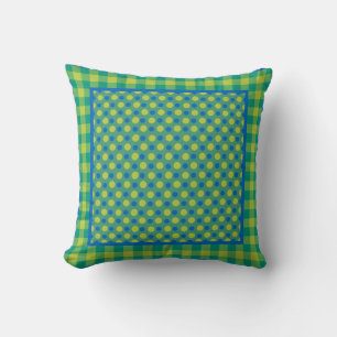 Cojín Decorativo Puntos Neon Green y Blue Polka y Check Gingham