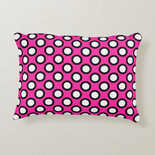 Cojín Decorativo Puntos retro circulados, fucsia, negro y blanco