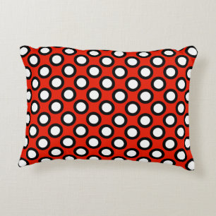 Cojín Decorativo Puntos retro circulados, rojos, negros y blancos