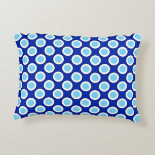 Cojín Decorativo Puntos retro en círculo, azul cobalto y blanco