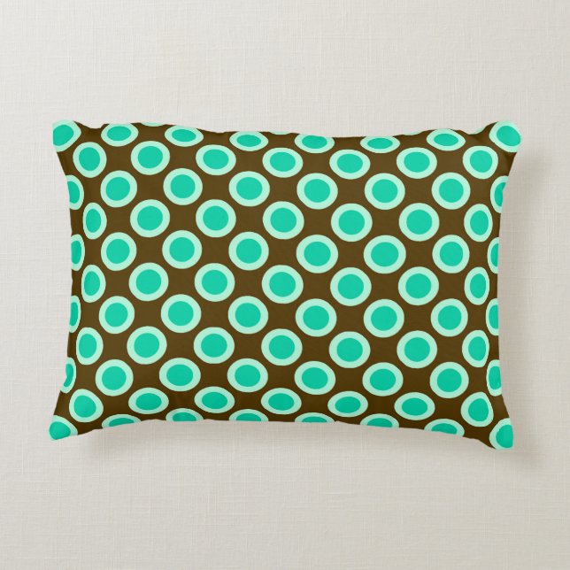 Cojín Decorativo Puntos retro en círculo, marrón y turquesa (Reverso)