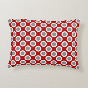 Cojín Decorativo Puntos retro en círculo, rojo profundo y gris