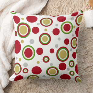 Cojín Decorativo Puntos rojos verdes dorados y plateados de Navidad