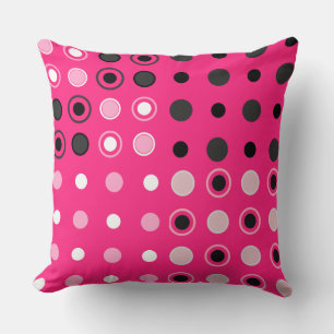 Cojín Decorativo Puntos rosa caliente, negro y gris