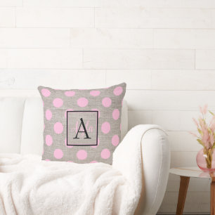 Cojín Decorativo Puntos rosados vintage en el monograma de lienzo B