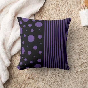 Cojín Decorativo Puntos y rayas en morado y negro