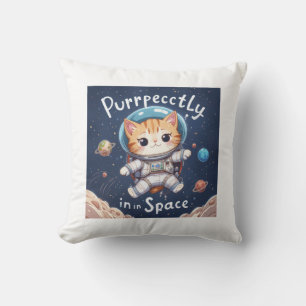 Cojín Decorativo Puramente en el espacio, un gato astronauta kawaii