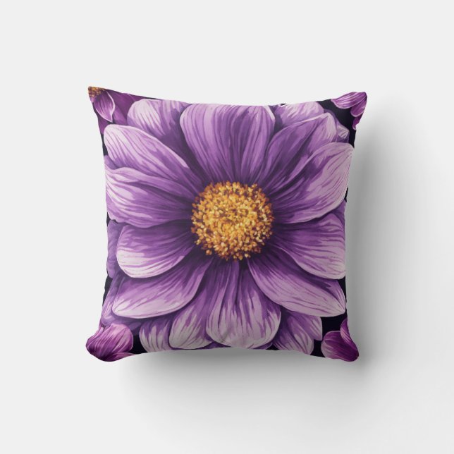 Cojín Decorativo Purple Bloom Pen-Drawn Elegance (Anverso)