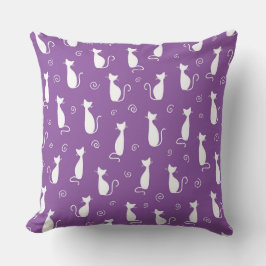 COJÍN DECORATIVO PURPLE CON SILHOUETTES DE GATO BLANCO