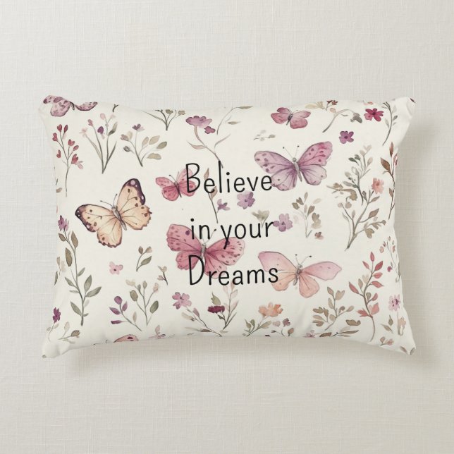 Cojín Decorativo Purple Cream Butterflies Floral Believe Dreams (Anverso)