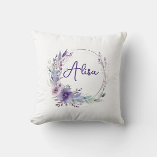 Cojín Decorativo Purple Elegant Wildflower Boho Watercolor