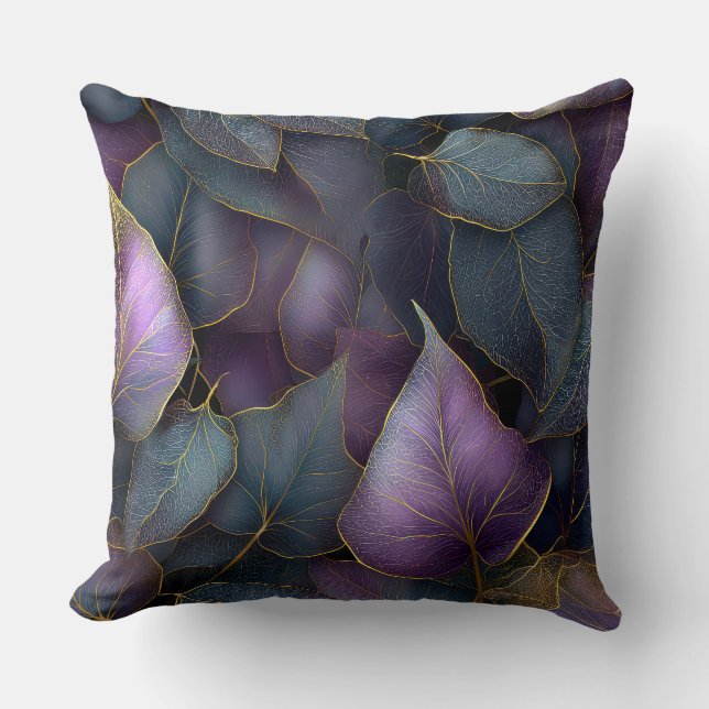 Cojín Decorativo Purple Gold Botanical Leaves Throw Pillow (Anverso)