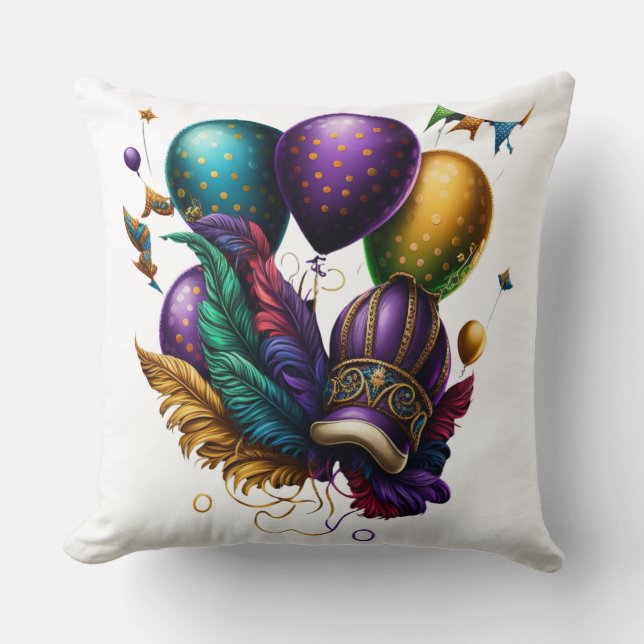 COJÍN DECORATIVO PURPLE GOLD VEREN MARDI GRAS GORRA BALLOONES (Anverso)
