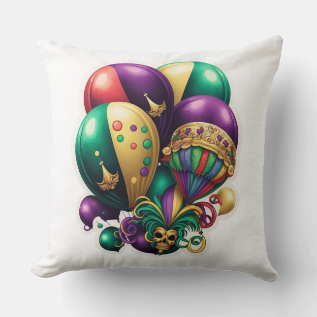 COJÍN DECORATIVO PURPLE GOLD VEREN MARDI GRAS GORRA BALLOONES (Anverso)