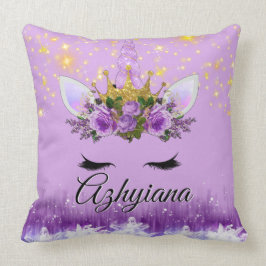 Cojín Decorativo Purple|Lilac y unicornio de la corona del