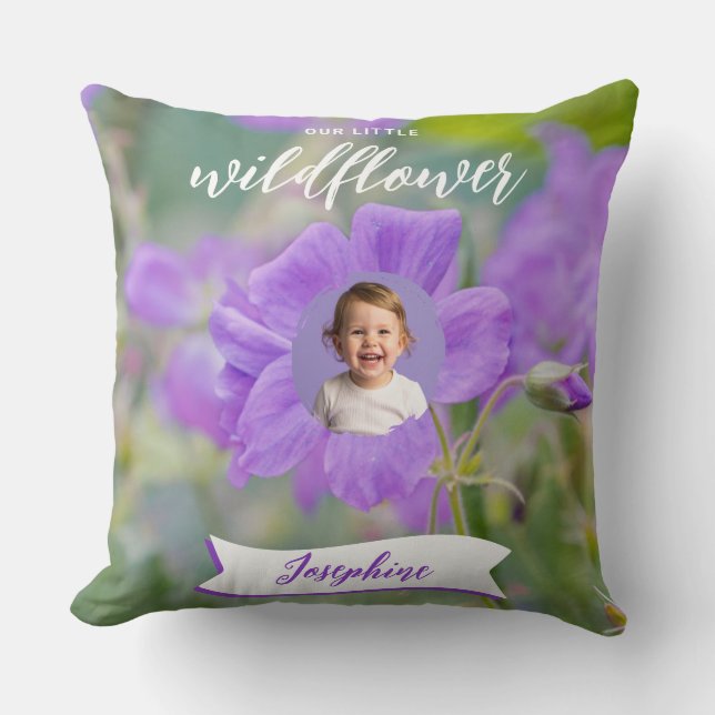 Cojín Decorativo Purple Our Little Wildflower Personalizado Kid Pho (Anverso)