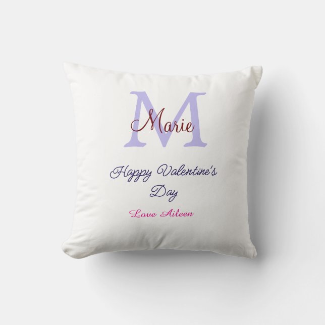 Cojín Decorativo Purple pastel happy Valentine's day pink monogram  (Anverso)