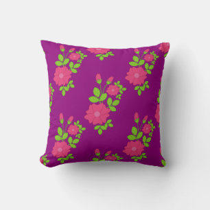 Cojín Decorativo Purple seamless pattern with pink flowers and gree