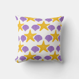 Cojín Decorativo Purple Seasheles Yellow Starfish Marine Life