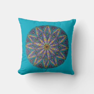 Cojín Decorativo Purple/Teal Starburst Mandala Throw Pillow