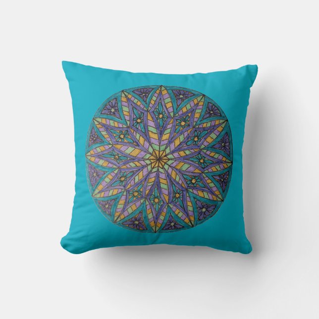 Cojín Decorativo Purple/Teal Starburst Mandala Throw Pillow (Anverso)