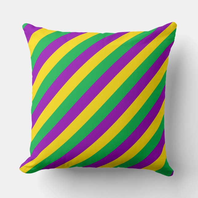 COJÍN DECORATIVO PURPLE VERDE AMARILLO MARDI GRAS STRIPTS (Anverso)