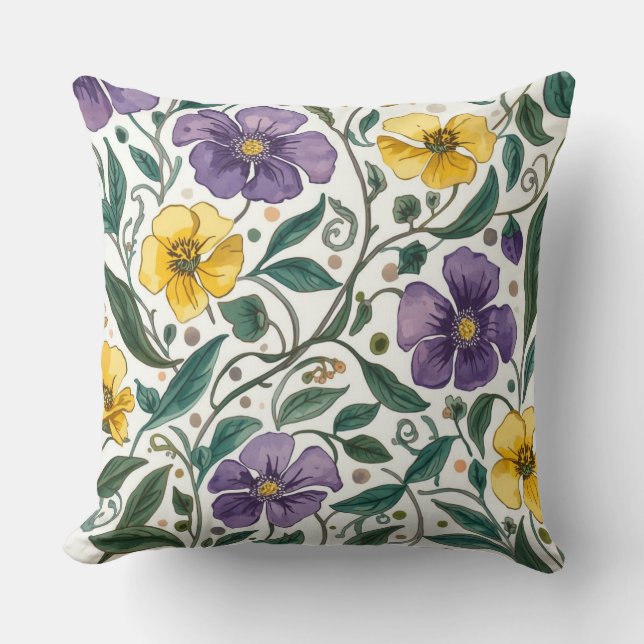 Cojín Decorativo Purple Yellow Flowers Pattern, Modern,Elegant (Anverso)