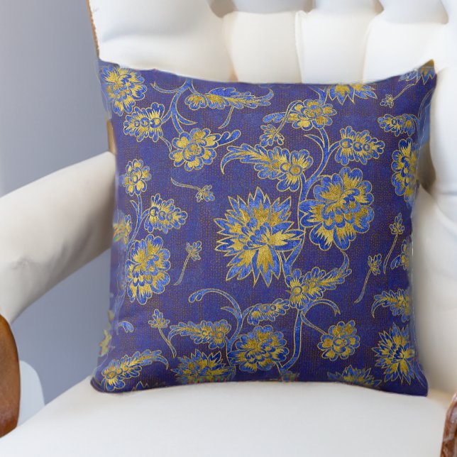 Cojín Decorativo Púrpura azul y dorado Chintz floral (Subido por el creador)
