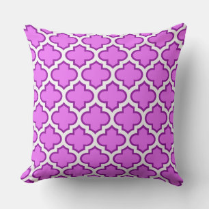 Cojín Decorativo Púrpura blanca Quatrefoil Trellis Pillow