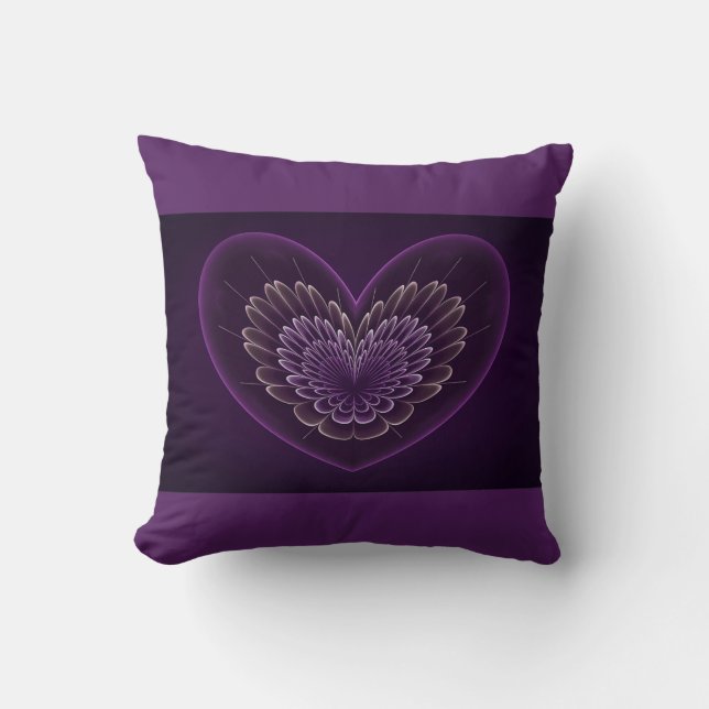 Cojín decorativo púrpura del corazón del fractal (Anverso)