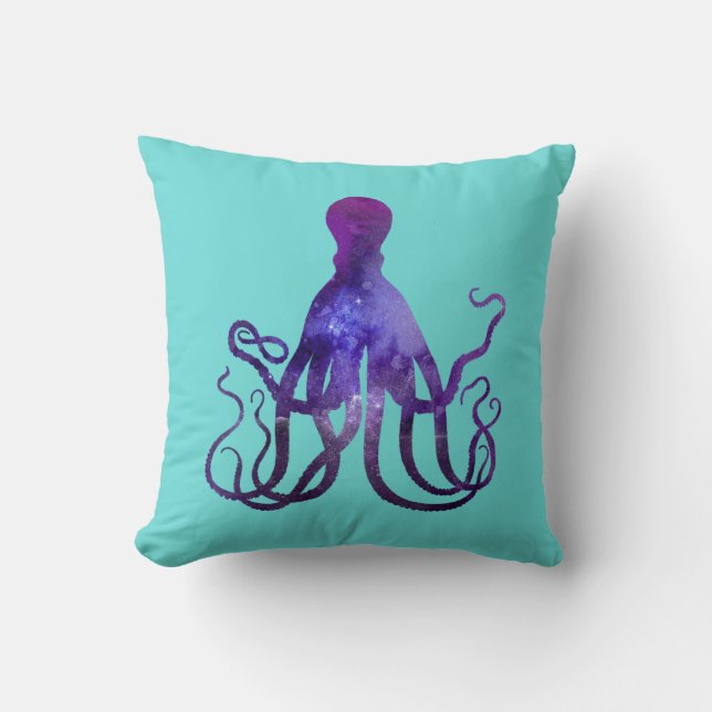 Cojín Decorativo Púrpura Esparkle acuarela Octopus náutico (Anverso)