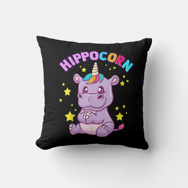 Cojín Decorativo Púrpura HippoCorn Hippo Corn Hippopótamo Amor (Anverso)